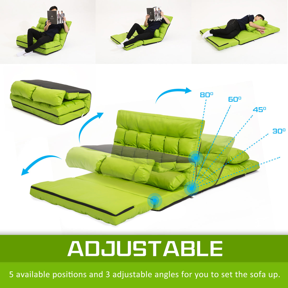 Leather Lounge Sofa Bed Double Seat Couch GEMINI - GREEN