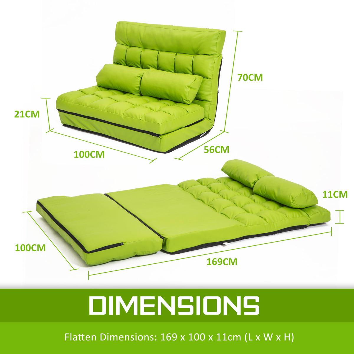 Leather Lounge Sofa Bed Double Seat Couch GEMINI - GREEN