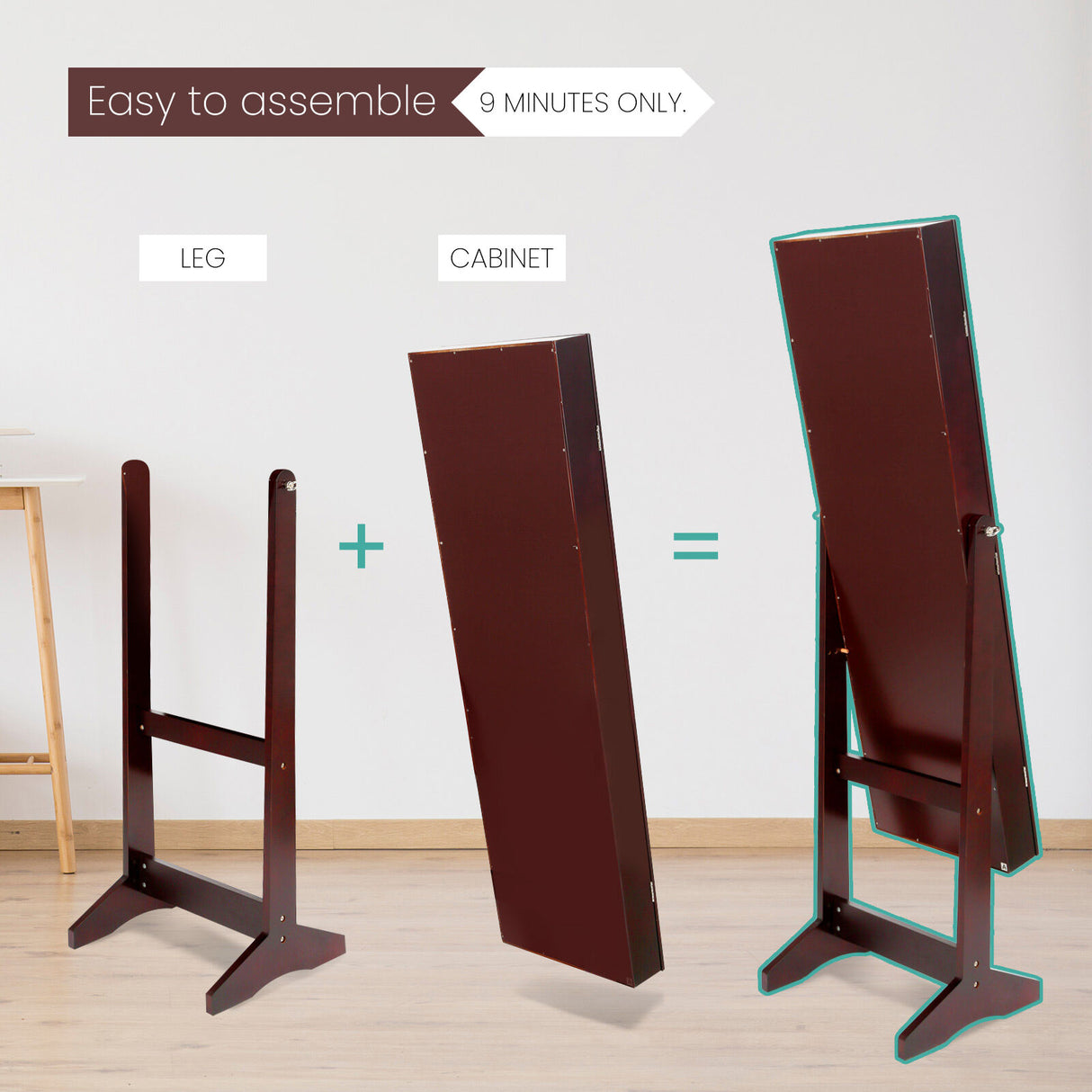 146cm Mirror Jewellery Cabinet LUVO - WALNUT