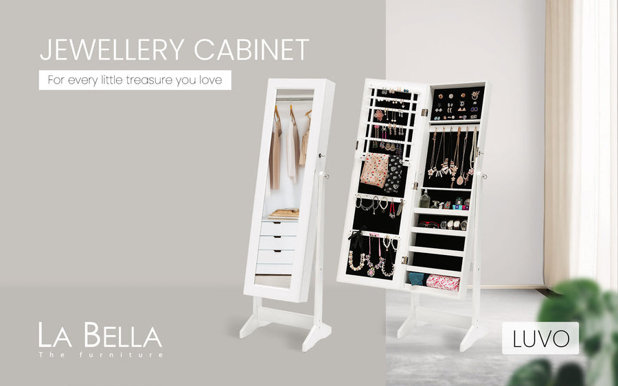 146cm Mirror Jewellery Cabinet LUVO - WHITE