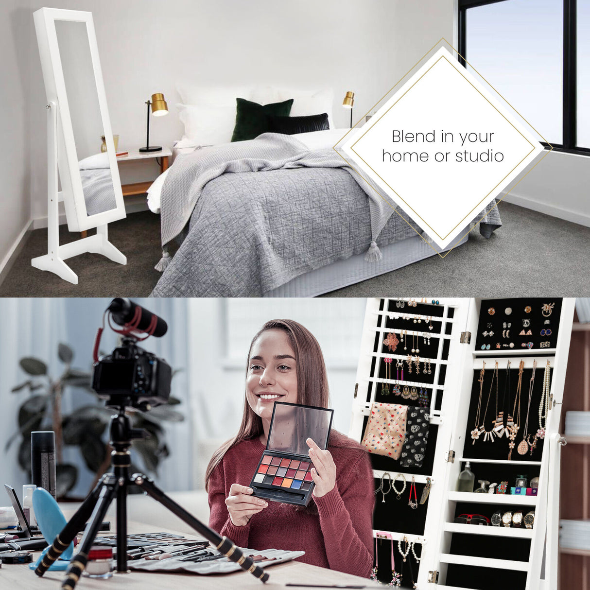 146cm Mirror Jewellery Cabinet LUVO - WHITE