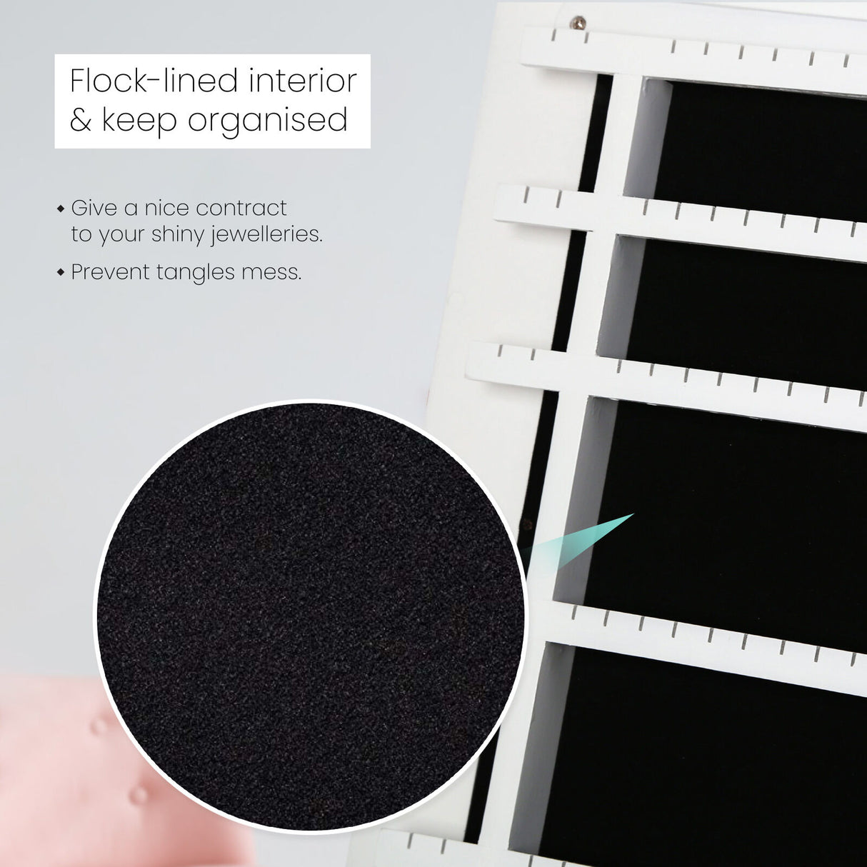 146cm Mirror Jewellery Cabinet LUVO - WHITE