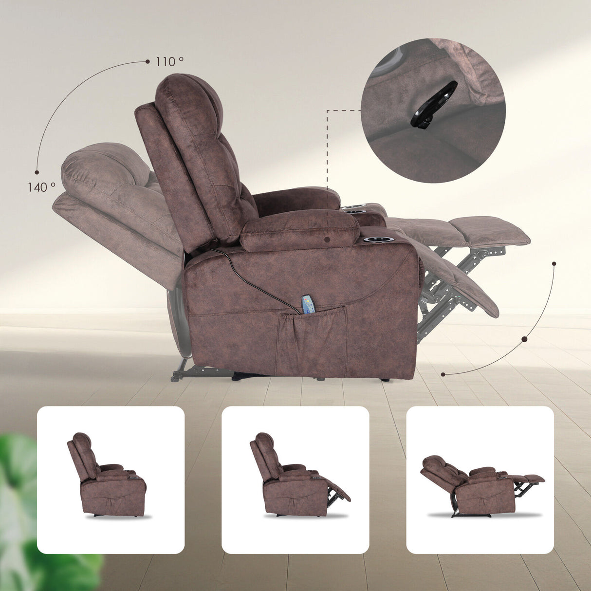 Massage Recliner Chair AVERY - BROWN
