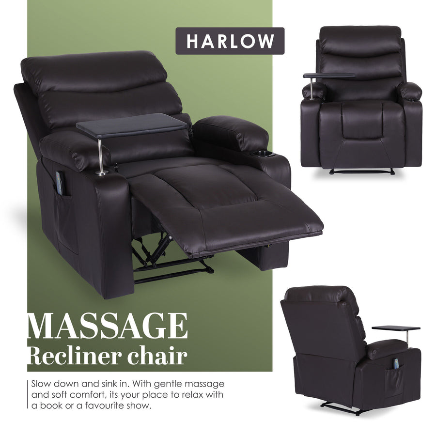 Massage Recliner Chair HARLOW - BROWN