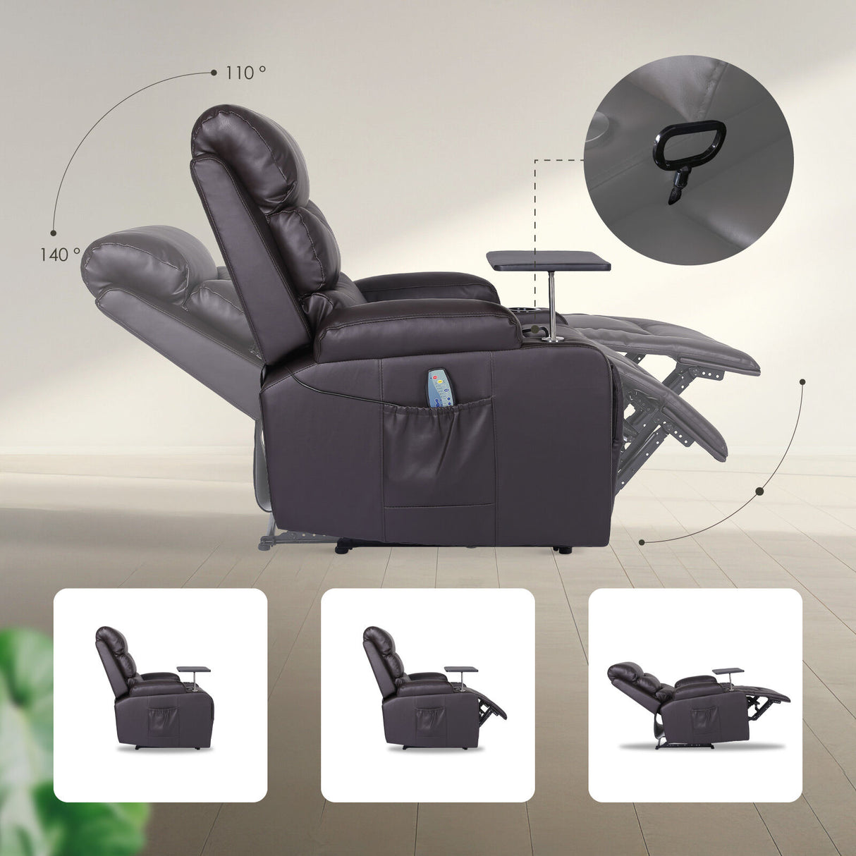 Massage Recliner Chair HARLOW - BROWN