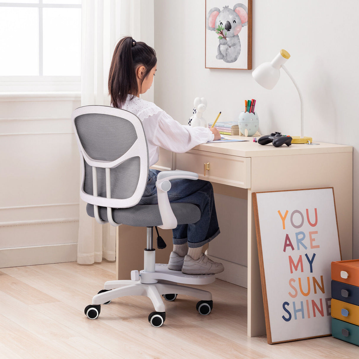 Kids Desk Chair Office Study Seat with Footrest NOVA - GREY