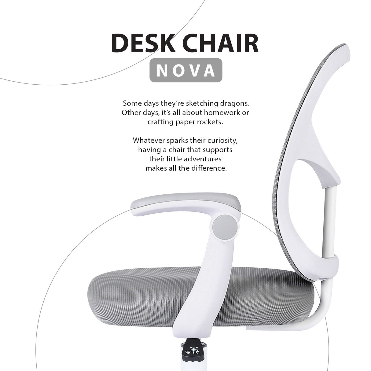 Kids Desk Chair Office Study Seat with Footrest NOVA - GREY