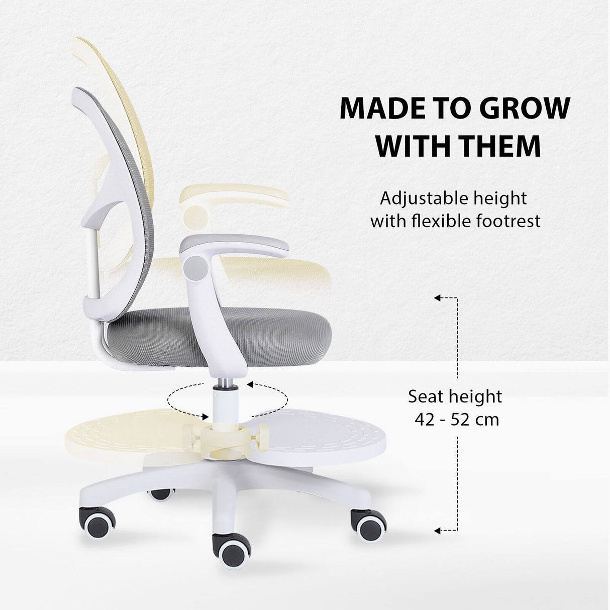 Kids Desk Chair Office Study Seat with Footrest NOVA - GREY