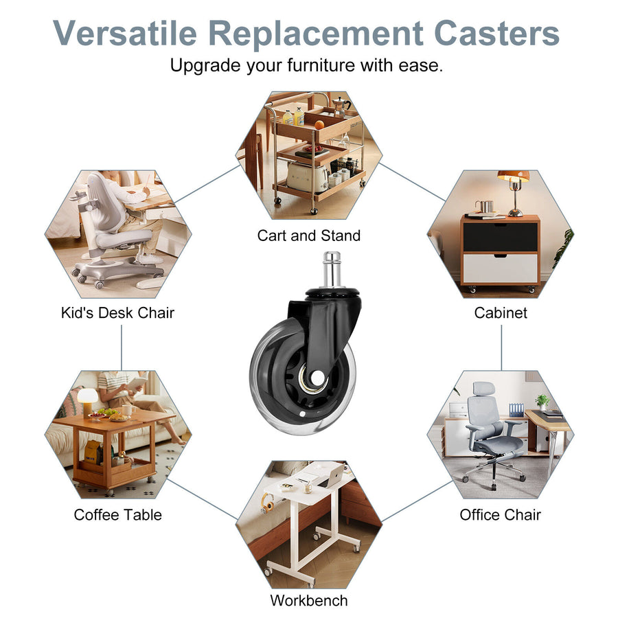 5X 3" Office Chair Rollerblade-Style Casters Wheels