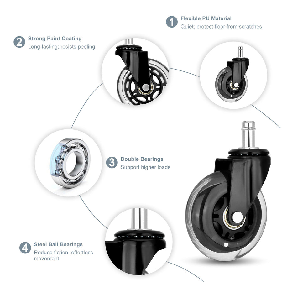 5X 3" Office Chair Rollerblade-Style Casters Wheels