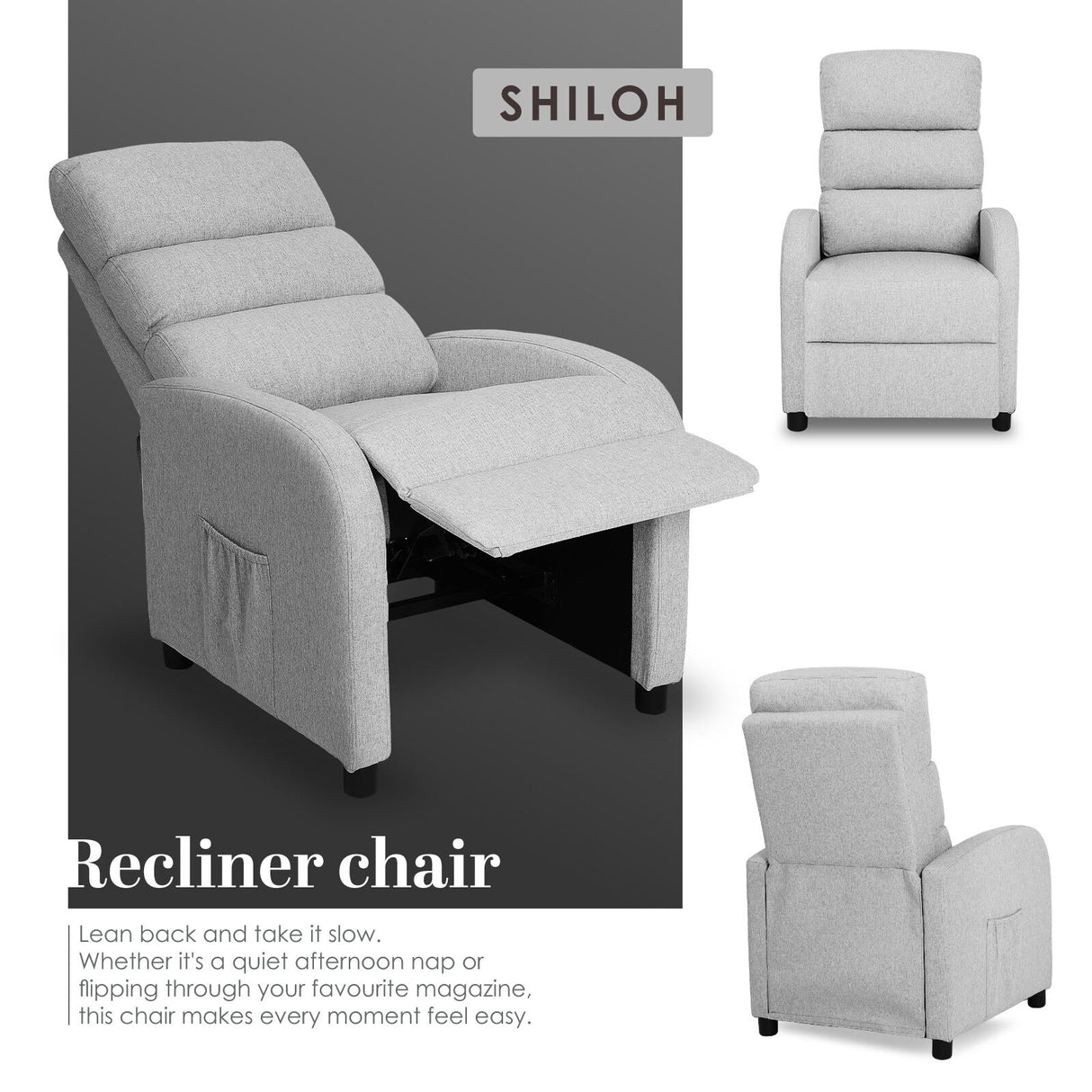 Home Recliner Chair SHILOH - Grey