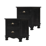 2X Bedside Table 2 Drawer Vintage Side Table Storage Cabinet Bedroom LYDIA BLACK - Extra Image