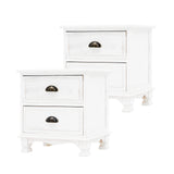 2X Bedside Table 2 Drawer Vintage Side Table Storage Cabinet Bedroom LYDIA WHITE - Extra Image