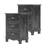 2X Bedside Table 3 Drawer Vintage Side Table Storage Cabinet Bedroom CLARA BLACK - Extra Image