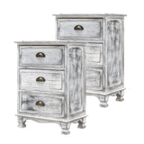 2X Bedside Table 3 Drawer Vintage Side Table Storage Cabinet Bedroom CLARA GREY - Extra Image