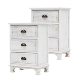 2X Bedside Table 3 Drawer Vintage Side Table Storage Cabinet Bedroom CLARA WHITE - Extra Image