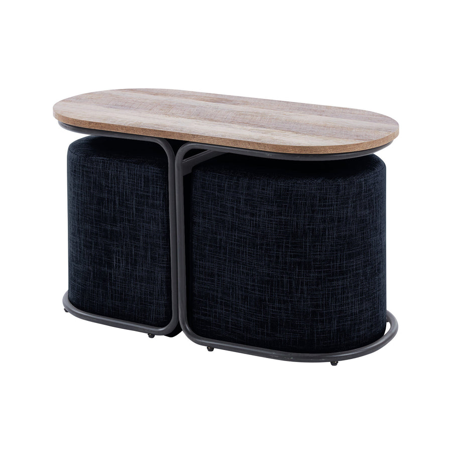 3 Piece Set Coffee Table & Ottoman - BLACK