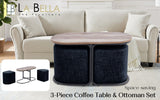 3 Piece Set Coffee Table & Ottoman - BLACK