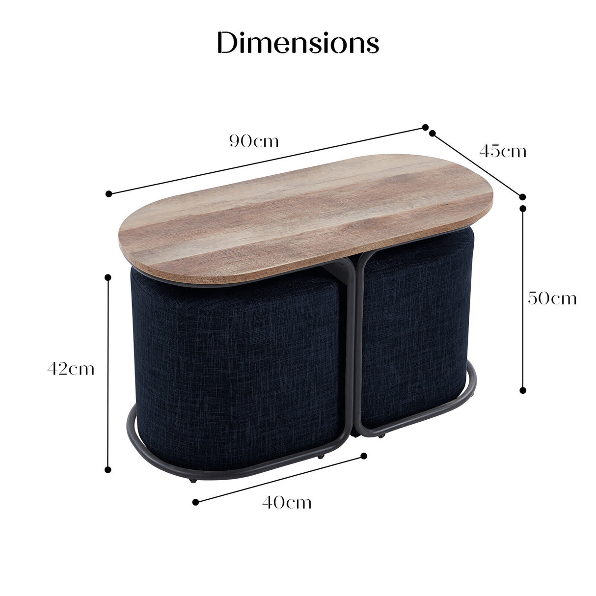 3 Piece Set Coffee Table & Ottoman - BLACK