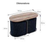 3 Piece Set Coffee Table & Ottoman - BLACK