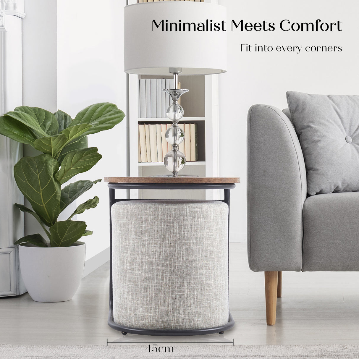 3 Piece Set Coffee Table & Ottoman - CREAM GREY