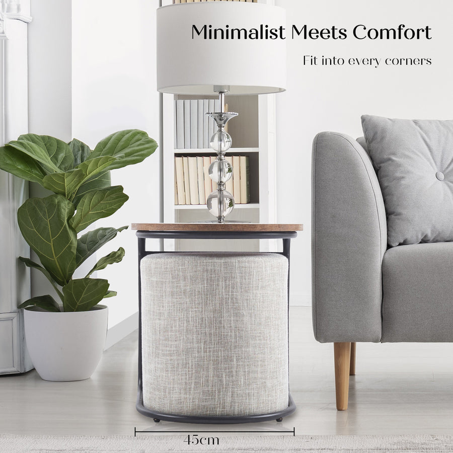 3 Piece Set Coffee Table & Ottoman - CREAM GREY