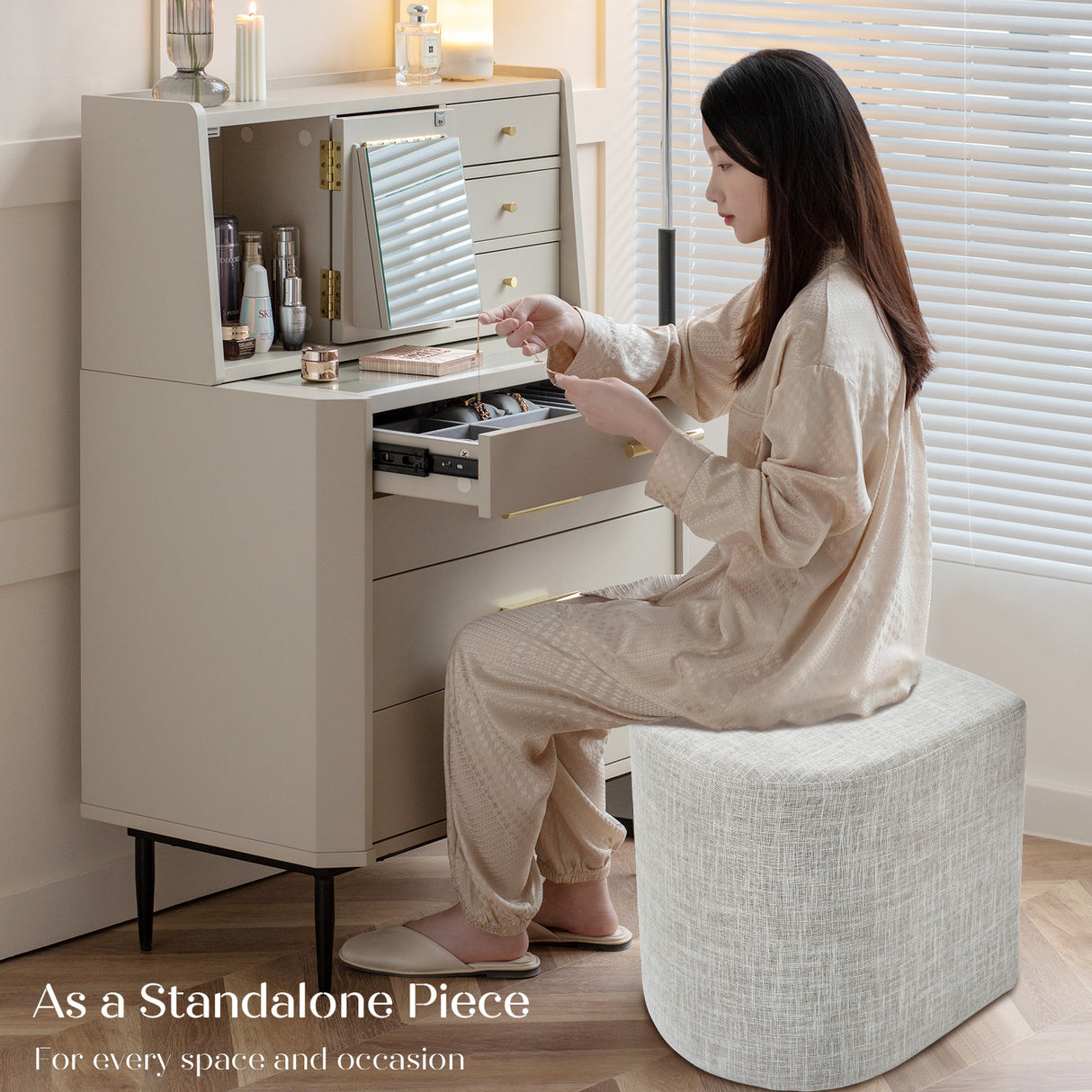 3 Piece Set Coffee Table & Ottoman - CREAM GREY