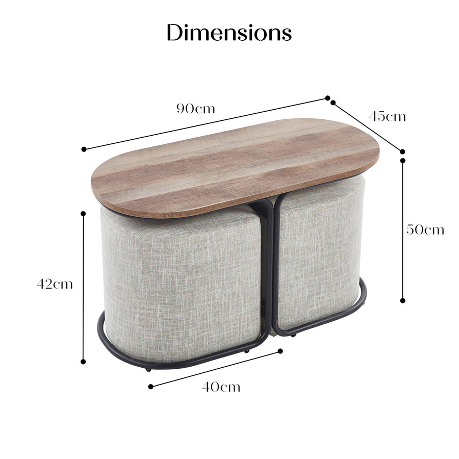 3 Piece Set Coffee Table & Ottoman - CREAM GREY