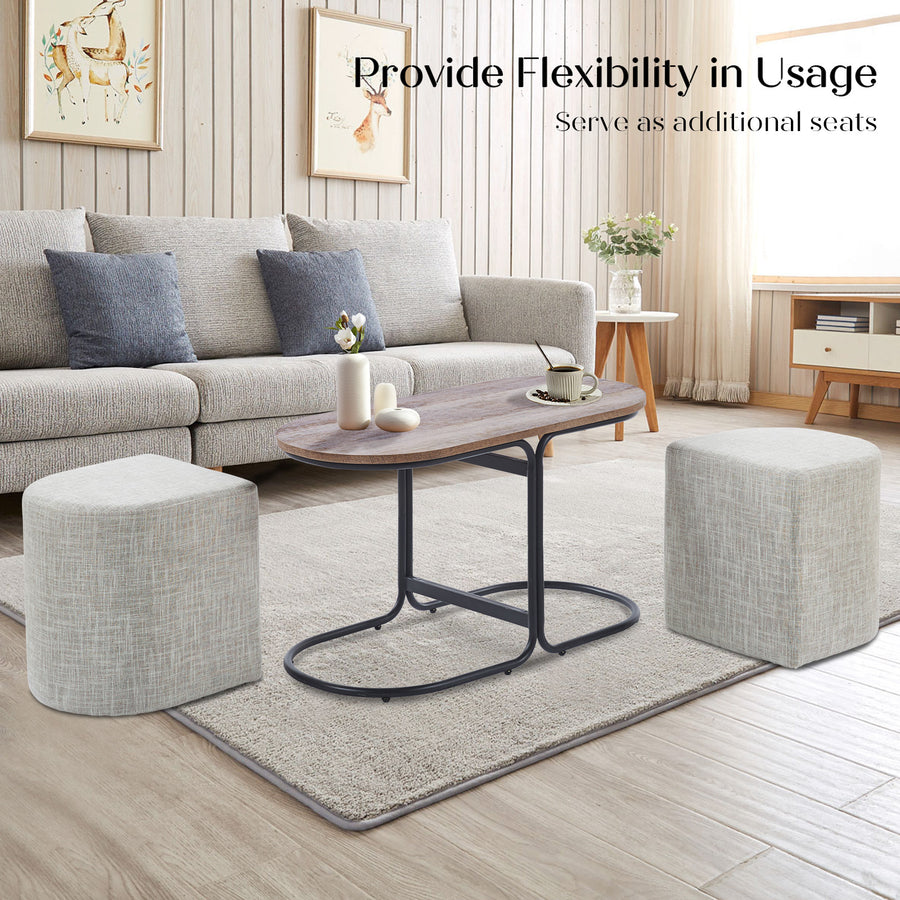 3 Piece Set Coffee Table & Ottoman - CREAM GREY