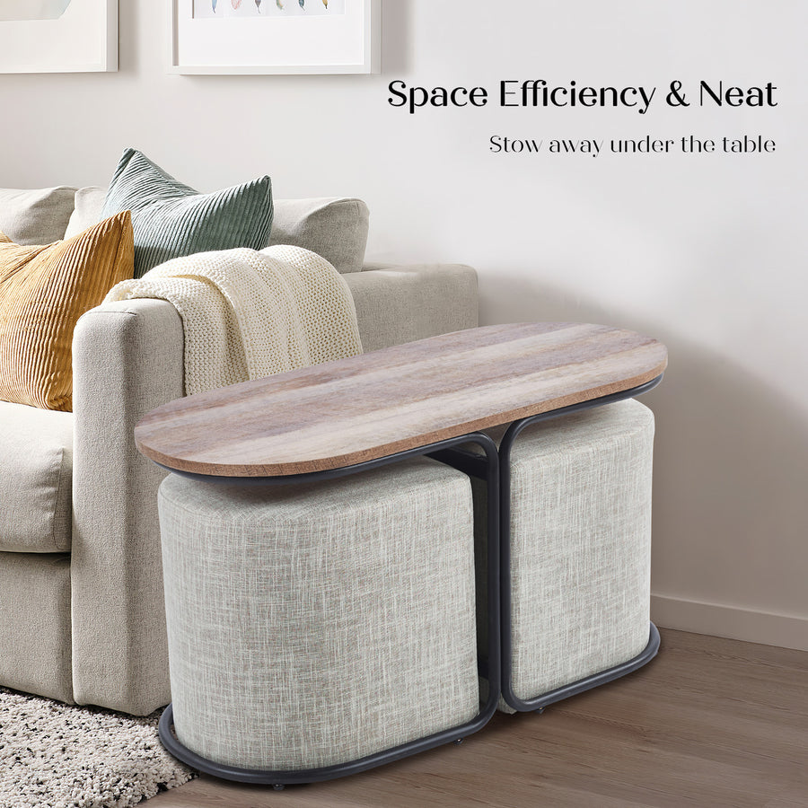 3 Piece Set Coffee Table & Ottoman - CREAM GREY