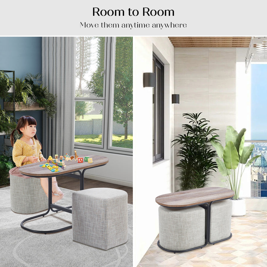 3 Piece Set Coffee Table & Ottoman - CREAM GREY