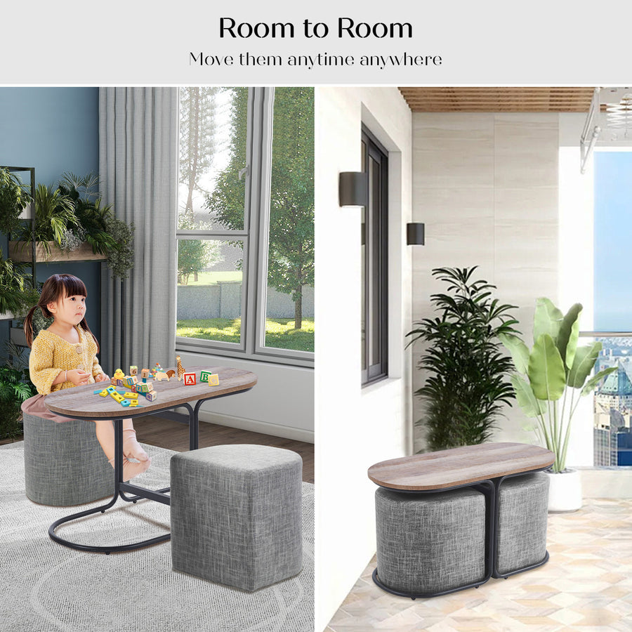 3 Piece Set Coffee Table & Ottoman - DARK GREY