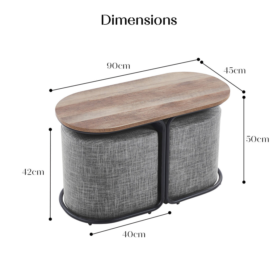 3 Piece Set Coffee Table & Ottoman - DARK GREY