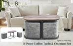 3 Piece Set Coffee Table & Ottoman - DARK GREY
