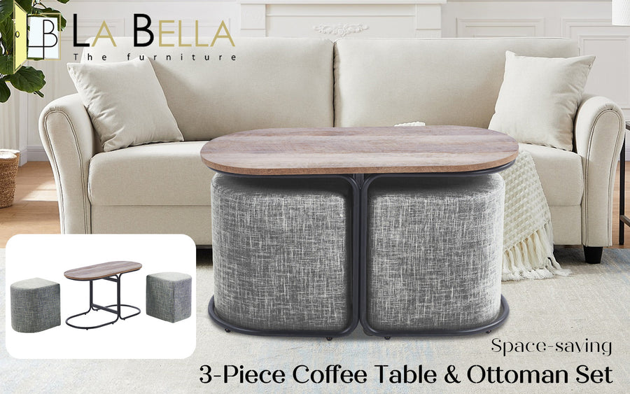 3 Piece Set Coffee Table & Ottoman - DARK GREY
