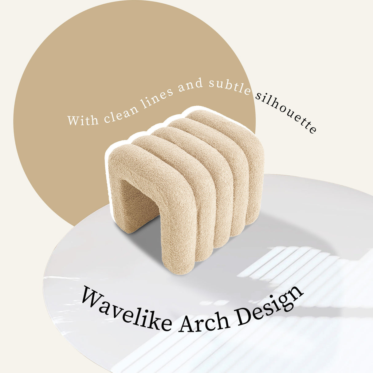 2X Ottoman Stool Teddy Fabric Ridge Arch - BEIGE