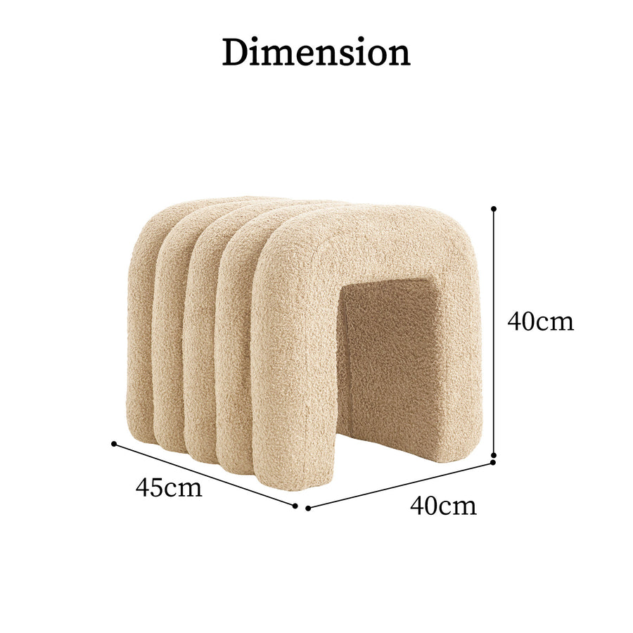 2X Ottoman Stool Teddy Fabric Ridge Arch - BEIGE