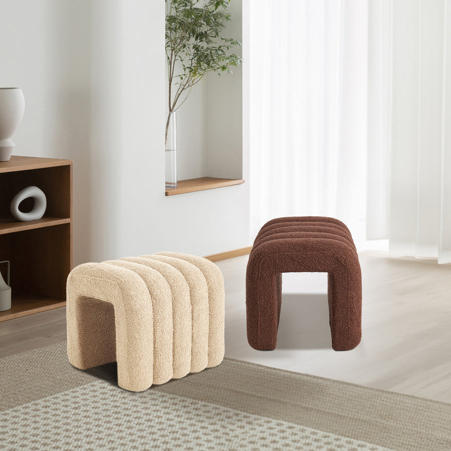 Ottoman Stool Teddy Fabric Ridge Arch - BROWN