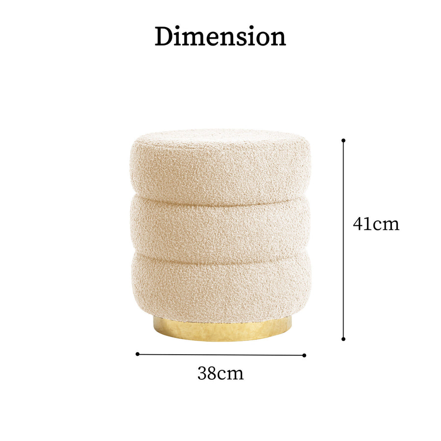 2X Ottoman Stool Teddy Fabric Round Stacked - BEIGE