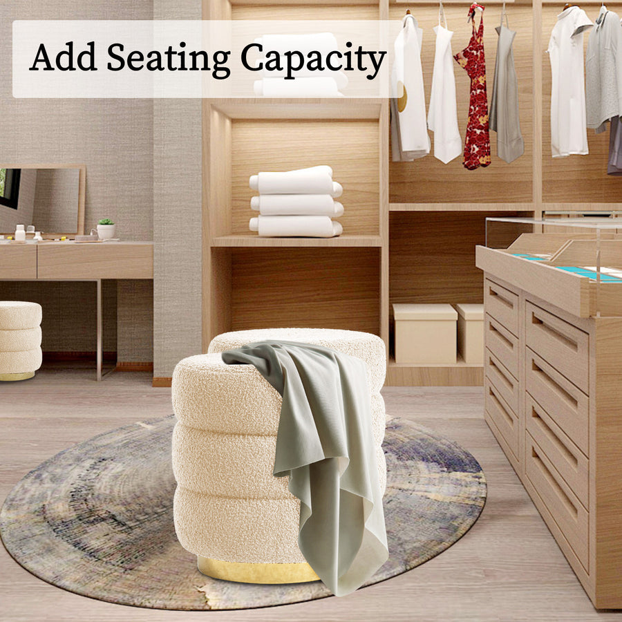 Ottoman Stool Teddy Fabric Round Stacked - BEIGE