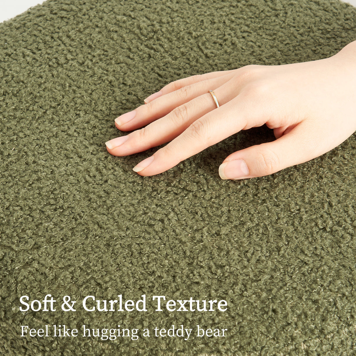 2X Ottoman Stool Teddy Fabric Round Stacked - GREEN