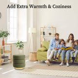 2X Ottoman Stool Teddy Fabric Round Stacked - GREEN - Extra Image