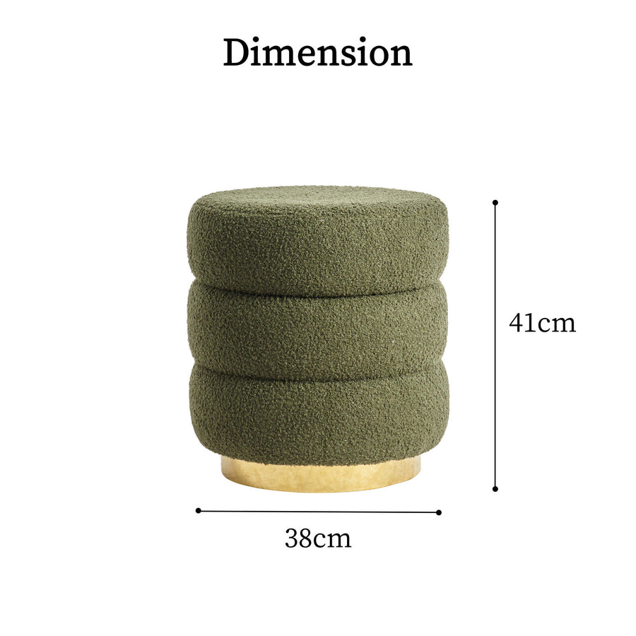 Ottoman Stool Teddy Fabric Round Stacked - GREEN
