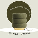 Ottoman Stool Teddy Fabric Round Stacked - GREEN