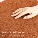 2X Ottoman Stool Teddy Fabric Round Stacked - ORANGE - Rear View