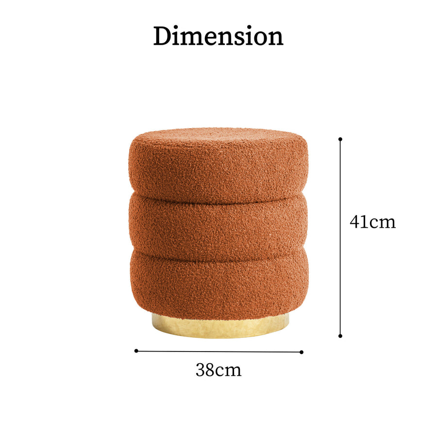 2X Ottoman Stool Teddy Fabric Round Stacked - ORANGE