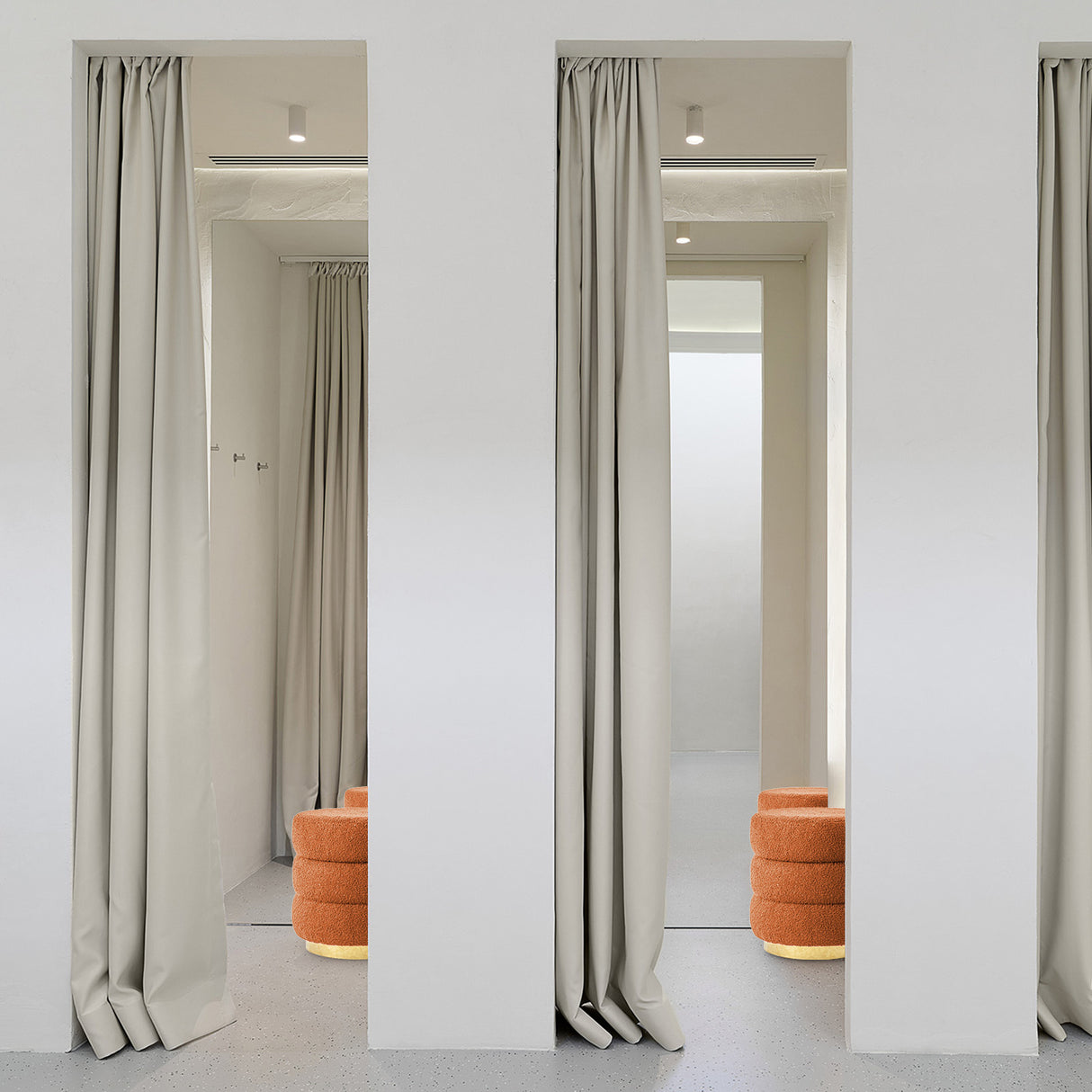 2X Ottoman Stool Teddy Fabric Round Stacked - ORANGE