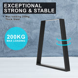2 X Table Legs Bench Trapezium Metal 45 x 65 x 71cm - BLACK - Top-Down View