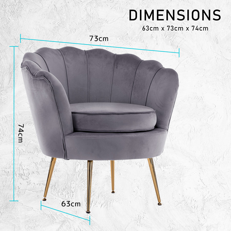 Armchair Velvet Shell Scallop - GREY