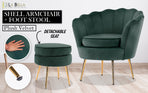 Armchair Velvet Shell Scallop + Ottoman Foot Stool - GREEN